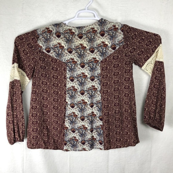 Charlotte Russe Shirt Womens Large Boho Floral Crochet Long Sleeve Top Blouse - Picture 2 of 10